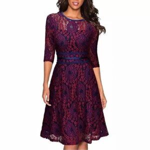 Miusol Blue and Red Lacy 3/4 Sleeved Dress. Size XL.